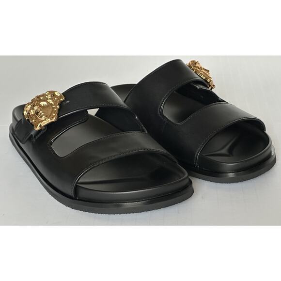 Versace Medusa Black Leather Slides Sandals 12 US (45 Euro) 1020767 NIB $700 - Picture 6 of 16
